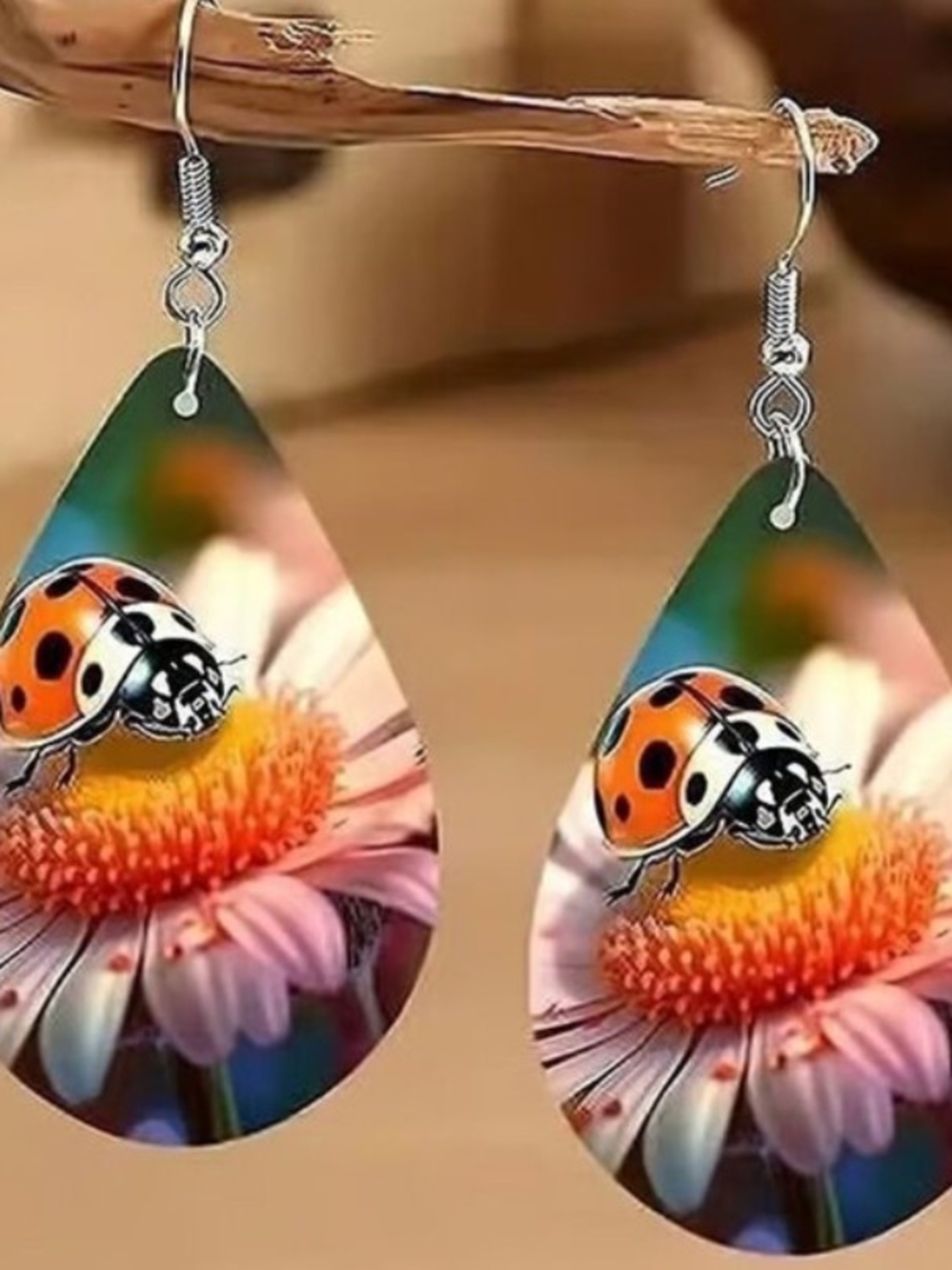 Ladybug Flower Women's Dangle Teardrop Earrings New
